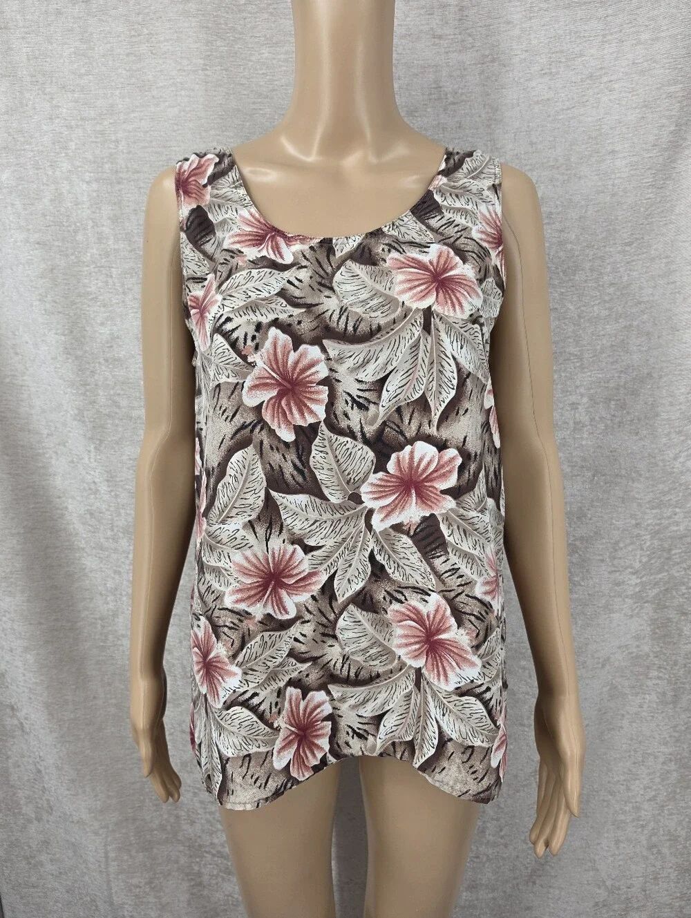 Stunt Silk Vintage Tropical Floral Tank Top Sleeveless Blouse Resortwear